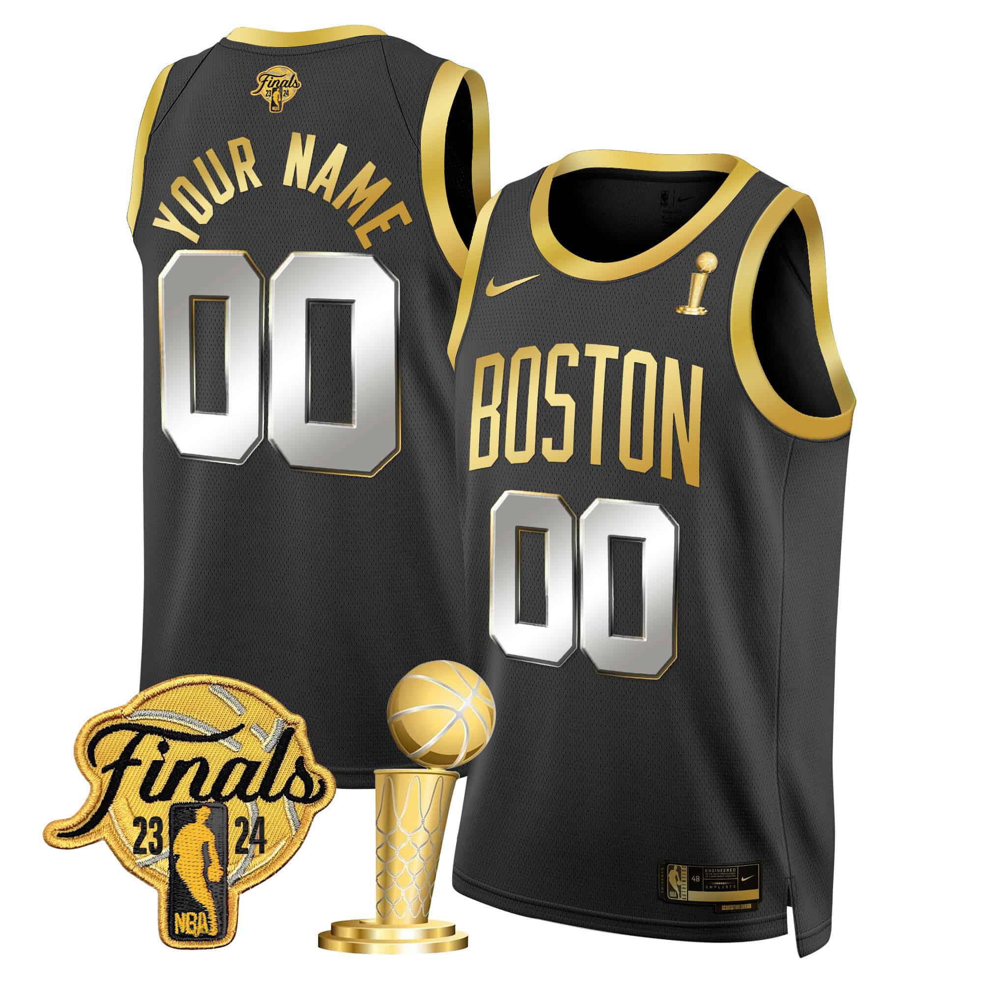 Men Boston Celtics Black 2024 Nike Final & Champions Patch Swingman Custom NBA Jersey->customized nba jersey->Custom Jersey